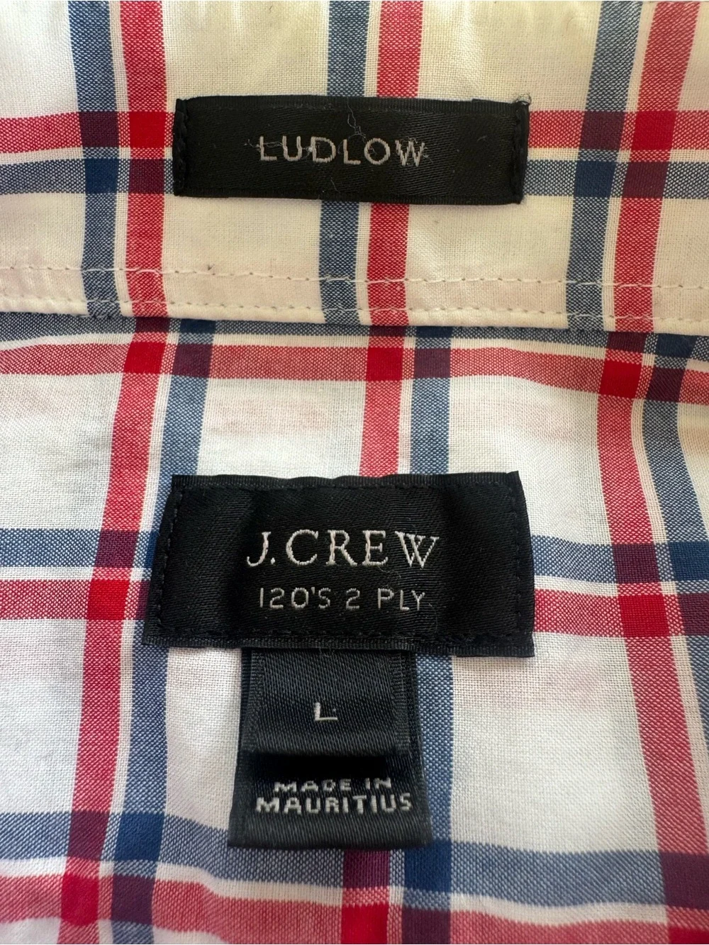 J.Crew Ludlow‎ Men's Plaid Dress Shirt 120s 2-Ply Cotton L Red White Blue